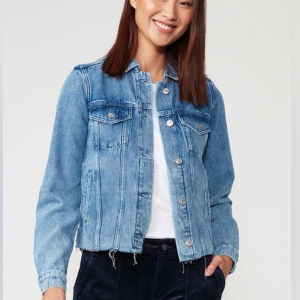 Paige Rowan Denim Jacket Raw Hem in Pearl Blue